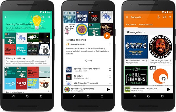 La sezione dedicata ai podcast su Google Play Musica, al momento solo negli Stati Uniti e in Canada