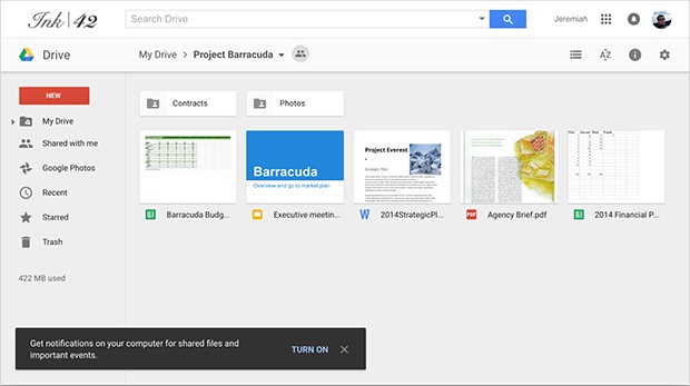 Il box di Google Drive che chiede l'attivazione della funzionalità per mostrare le notifiche all'interno del browser Chrome