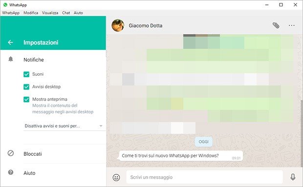 Le impostazioni di WhatsApp per computer