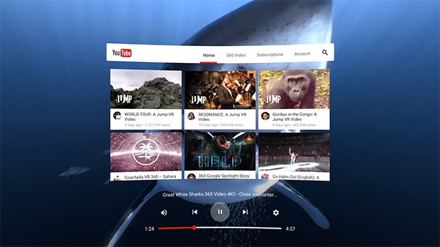 L'interfaccia di YouTube VR