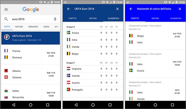 Tutti gli aggiornamenti sulle partite di Euro 2016 direttamente da Google