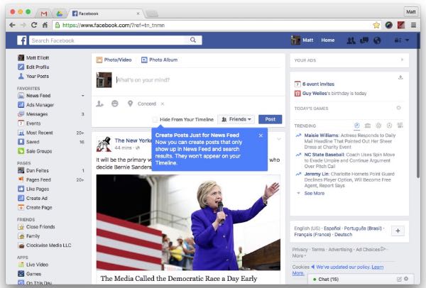 Facebook nasconde i post della timeline