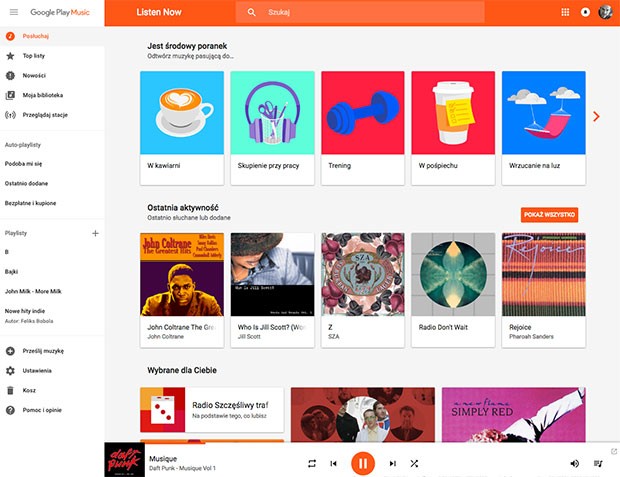 L'integrazione delle playlist contestuali nella versione desktop della piattaforma Google Play Musica