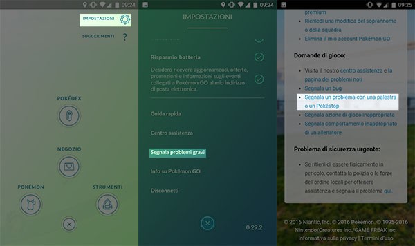 Pokéstop, segnalazione problemi