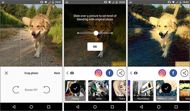 Screenshot per l'applicazione Prisma su smartphone Android