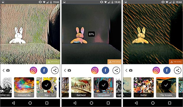 Screenshot per l'applicazione Prisma su smartphone Android