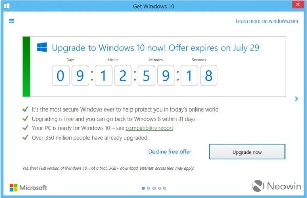 Windows 10, conto alla rovescia per il 29 luglio