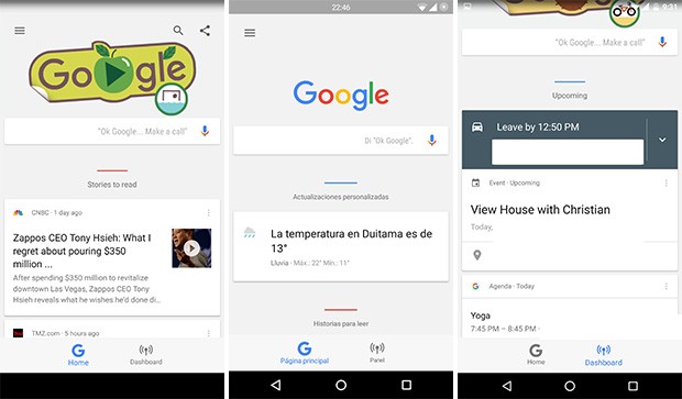 La nuova sezione Dashboard che farà il suo debutto all'interno della schermata dell'assistente Google Now