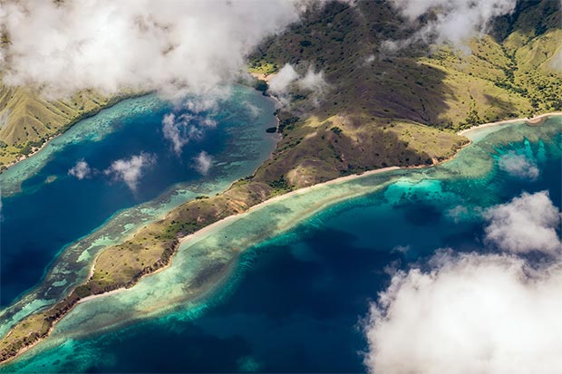 Una vista dall'alto dell'isola di Komodo