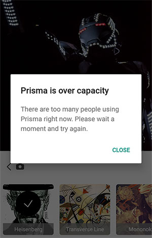 Purtroppo, i problemi di connessione ai server di Prisma non sono ancora stati del tutto risolti