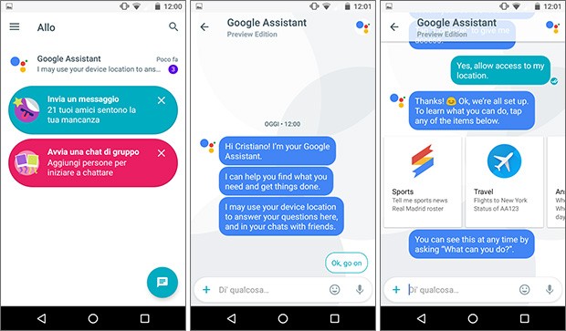 Google Allo: l'interfaccia dell'applicazione