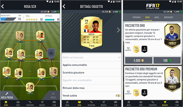 Screenshot per la versione Android dell'applicazione FIFA 17 Companion