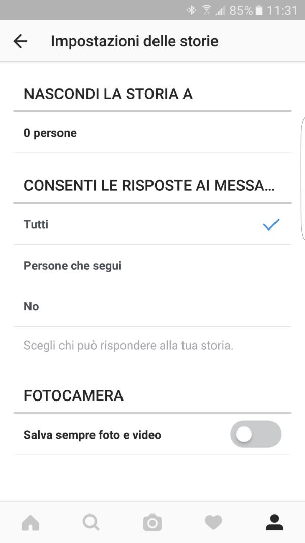 Instagram Storie permette di salvare foto e video