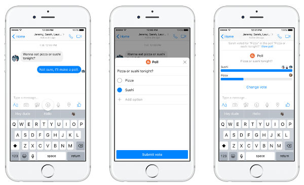 Facebook Messenger, arrivano i sondaggi