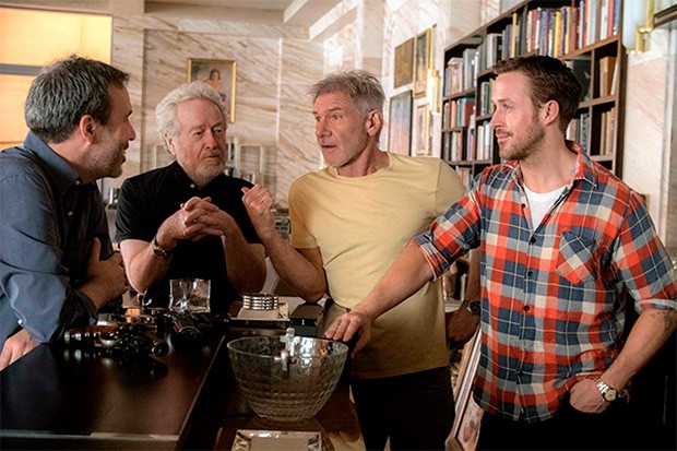 Il regista Denis Villeneuve, il produttore esecutivo Ridley Scott, Harrison Ford e Ryan Gosling