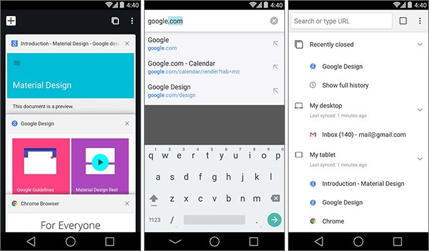 Screenshot per la build Canary del browser Chrome su smartphone Android