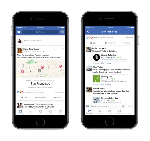 Facebook, arrivano le raccomandazioni