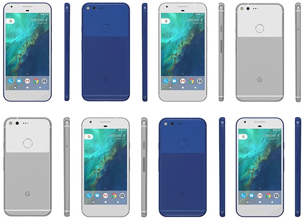 Le colorazioni Very Silver e Really Blue degli smartphone Pixel (in basso) e Pixel XL (in alto) di Google