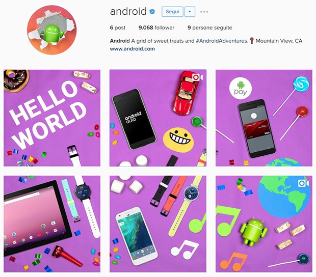 Le prime condivisioni dell'account Instagram di Android