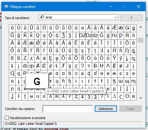 Il carattere "ɢ" utilizzato come prima lettera del dominio è codificato da Unicode (U+0262)