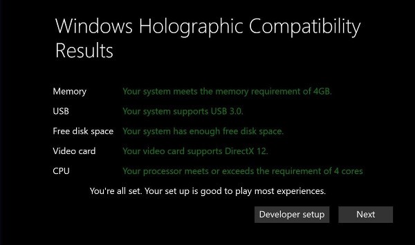 Microsoft, requisiti minimi di Windows Holographic