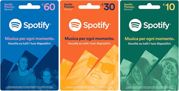 Le gift card di Spotify, per l'accesso alle funzionalità Premium