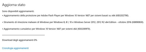 Microsoft, nuovo update cumulativo per Windows 10