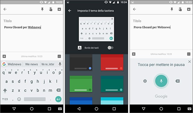 Screenshot per la tastiera Gboard di Google su smartphone Android