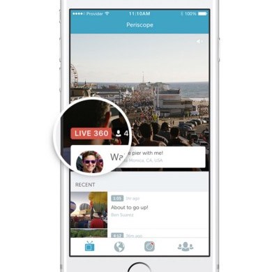 Il badge che contrassegna i video live a 360 gradi su Periscope