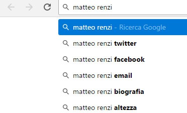 I suggerimenti di Google Instant per la query "matteo renzi"