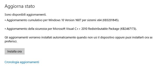 Microsoft, nuovo update cumulativo per Windows 10