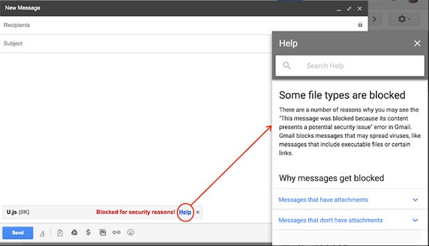 A partire dal 13 febbraio 2017, Gmail non permetterà di allegare file .js alle email, per ragioni legate alla sicurezza