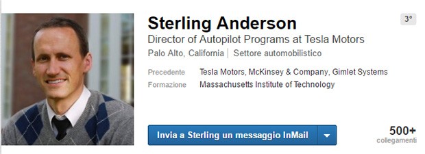 Il profilo LinkedIn di Sterling Anderson