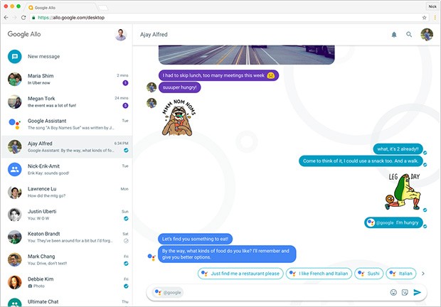 Uno screenshot in anteprima per il client desktop di Google Allo che arriverà su computer