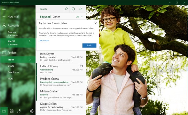 Windows 10, arriva Focused Inbox nell'app Posta