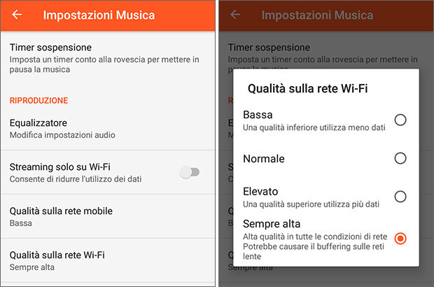 La nuova release 7.5.4518 dell'applicazione Play Musica per dispositivi Android permette di scegliere la qualità dello streaming su reti WiFi