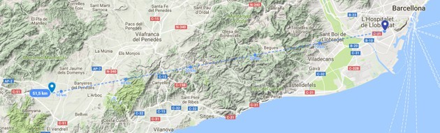 La distanza tra veicolo e guidatore supera i 50 km in linea d'aria. La mappa è disponibile qui