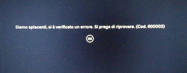 L'errore restituito da Now TV Box