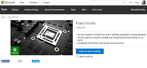 Project Scorpio appare nel Microsoft Store