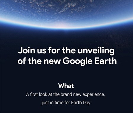 L'invito di Google alla stampa per la presentazione del nuovo Earth