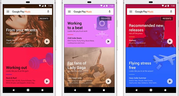 Screenshot per l'applicazione Google Play Musica dedicata allo streaming