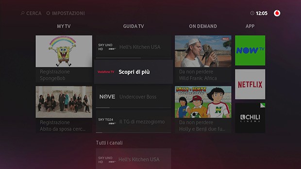 L'interfaccia di Vodafone TV