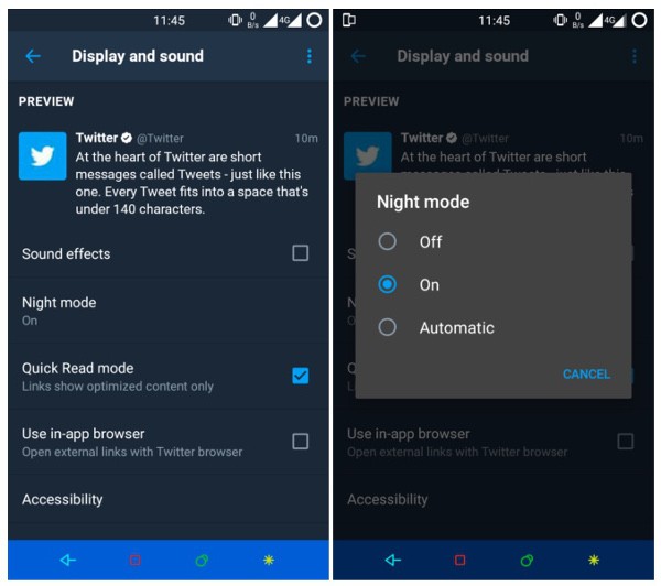 Twitter testa la modalità notte automatica