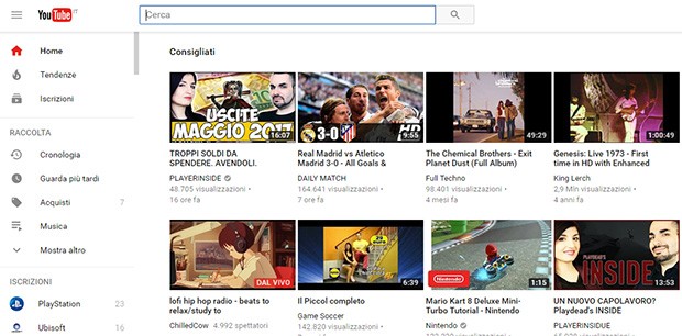 Il nuovo look di YouTube