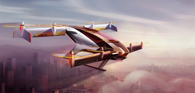 Il concept di VTOL (veicolo a decollo verticale) sviluppato da Airbus, che secondo la compagnia potrà iniziare a offrire un servizio di trasporto pubblico autonomo e sicuro già nel 2020