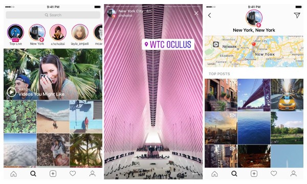 Instagram, Storie con hashtag e località