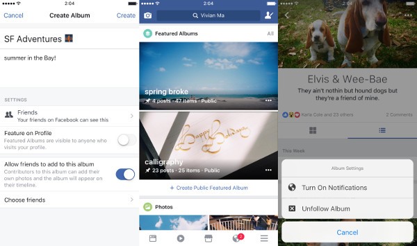 Facebook, nuova gestione delle foto negli album