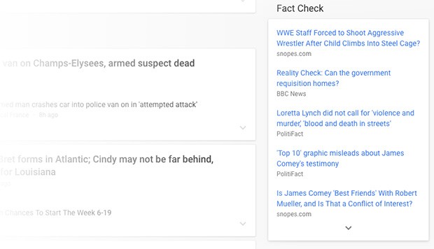 Il box Fact Check di Google News, al momento esclusiva per gli Stati Uniti