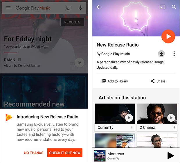 La playlist New Release Radio di Google Play Musica offerta in esclusiva ai possessori di Samsung Galaxy S8 e Galaxy S8+