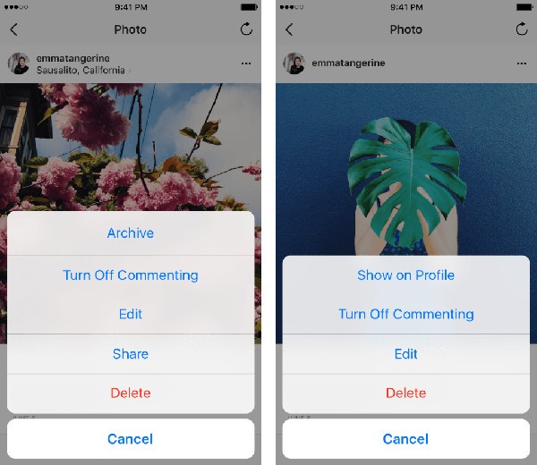 Instagram, arriva il pulsante Archivia